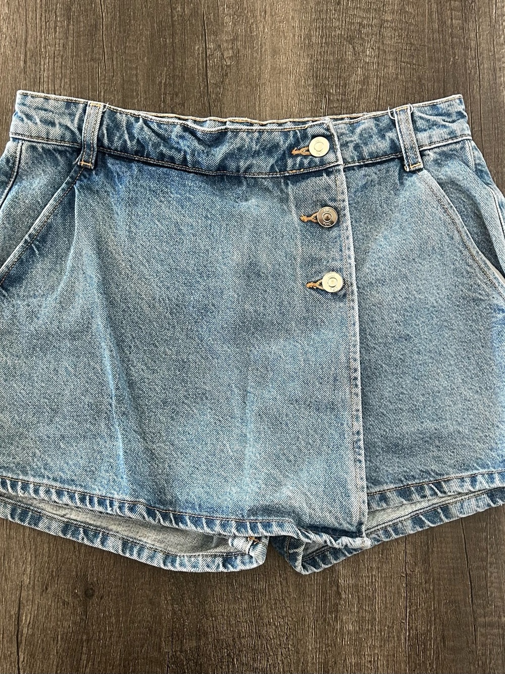 Zara Light Blue Denim Button-Front Shorts